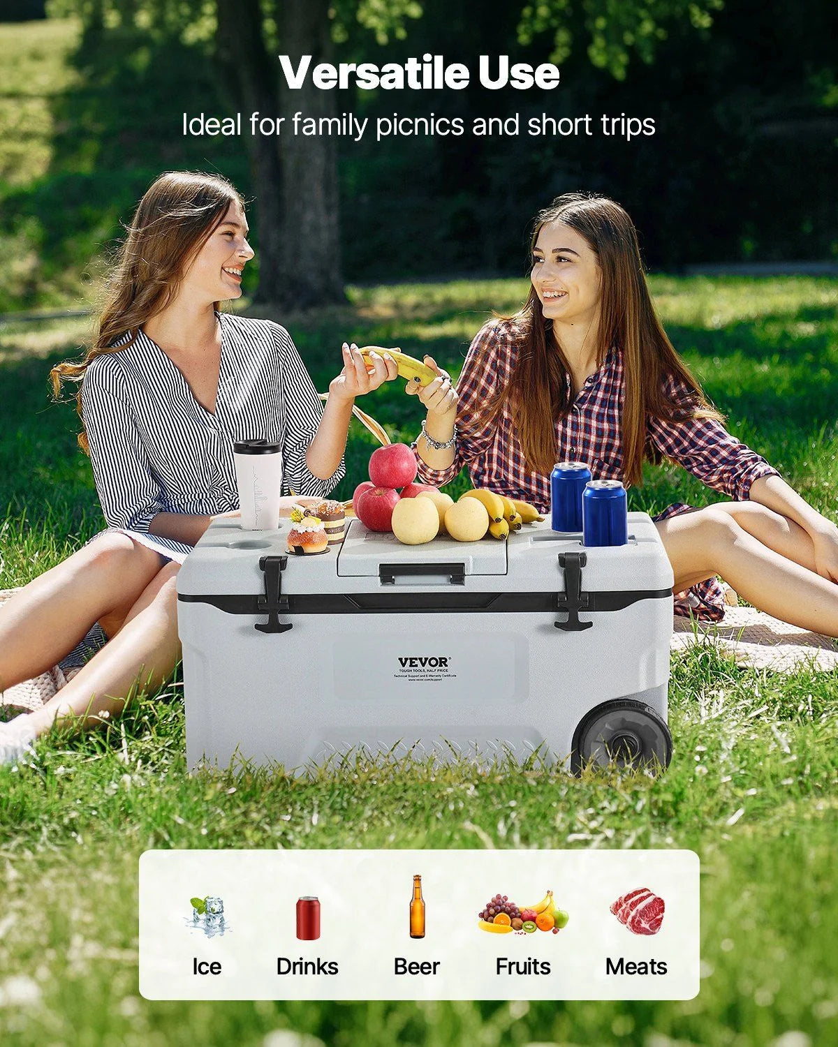 74 QT Wheeled Cooler - 120 Can Capacity Portable Ice Chest with Heavy-Duty Wheels & Cup Holders, Insulated Outdoor Cooler for Camping, Tailgating, Beach & BBQs, Leak-Proof Drain & Extended Cold Reten