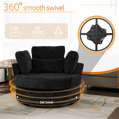 Muumblus Teddy Swivel Accent Barrel Chair, Modern Oversize Sherpa Comfy Round Reading Armchair for Living Room, Ivory