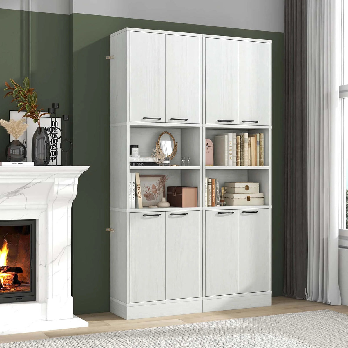 Costway 75" Tall Bathroom Storage Cabinet with 4 Doors & 2 Open Compartments Freestanding White