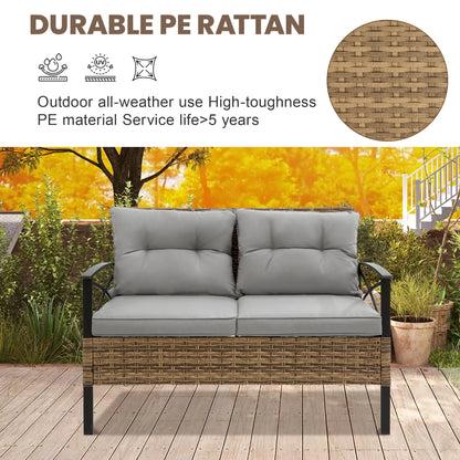 Heavy-duty Patio Furniture Set, 4 Piece Outdoor Sectional Conversation Sets, BrownPE Rattan Patio Sofa Set with Blue Cushions