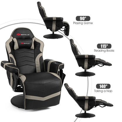 Goplus Massage Gaming Recliner Reclining Racing Chair Swivel Black
