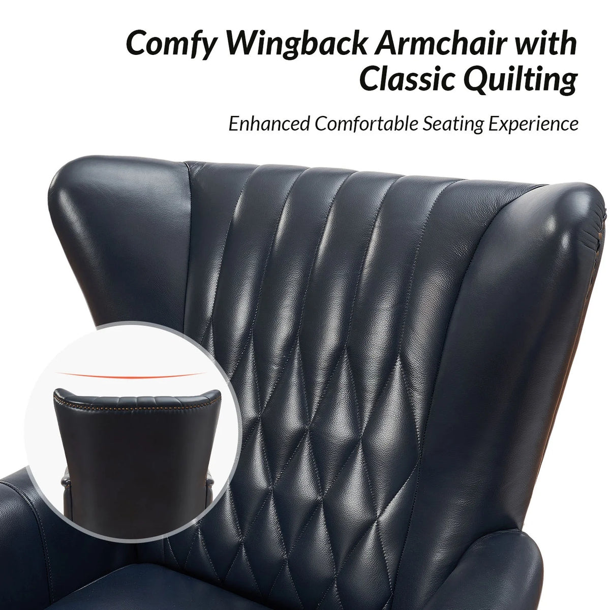 Traditional Genuine Leather Accent Chair with Nailhead Trim Tufted Armchair for Living Room Camel