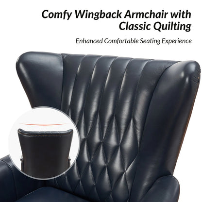 Traditional Genuine Leather Accent Chair with Nailhead Trim Tufted Armchair for Living Room Camel