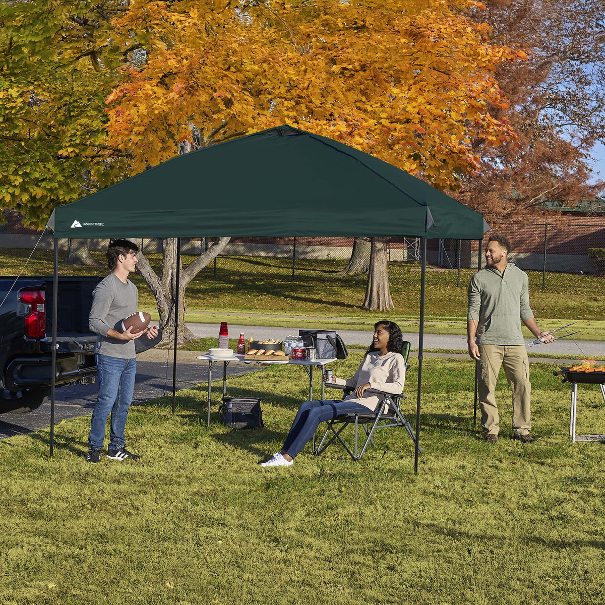 Ozark Trail 10x10 Instant Pop Up Canopy Tent with Simple Push Setup �?Straight Leg Pop-Up Tent for Tailgating, Camping & Events, White