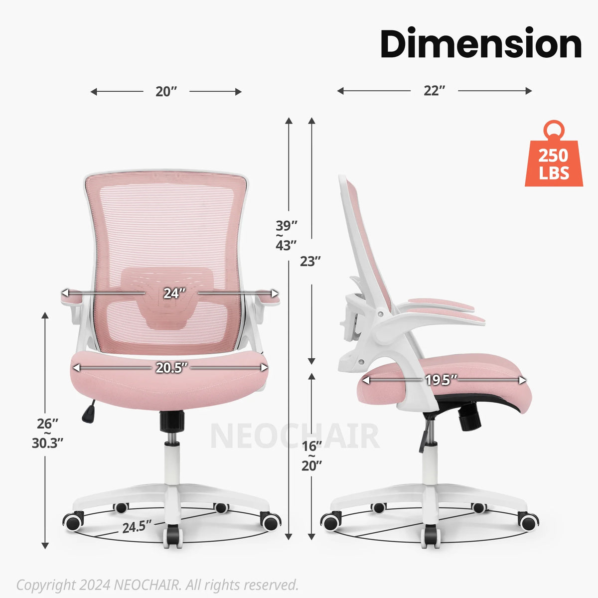 NEO CHAIR Ergonomic Office Chair, Adjustable High Back Mesh Desk Chair with Flip-up Arms, Black