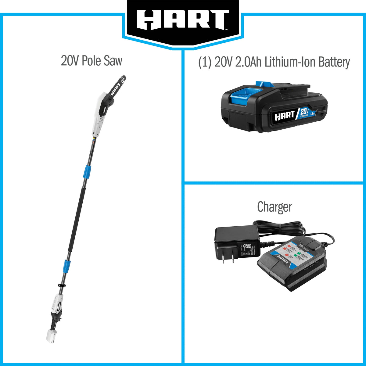 HART 20-Volt 8-Inch Pole Saw Kit, (1) 2.0 Ah Lithium Ion Battery