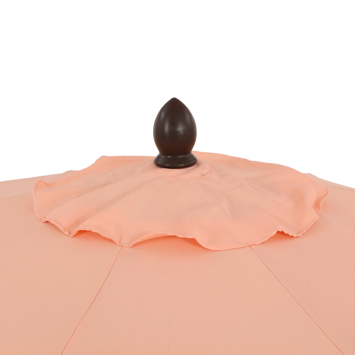 JONATHAN Y Tracy 9 ft. Market Patio Umbrella, Classic Mid-Century Scalloped Fringe, with Auto-Tilt Crank, Wind Vent and UV Protection, Coral Pink/White, Dark Brown Pole