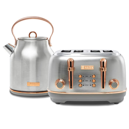 Haden Heritage 1500 1.7 Electric Kettle, Matte Black Finish with Copper Accents