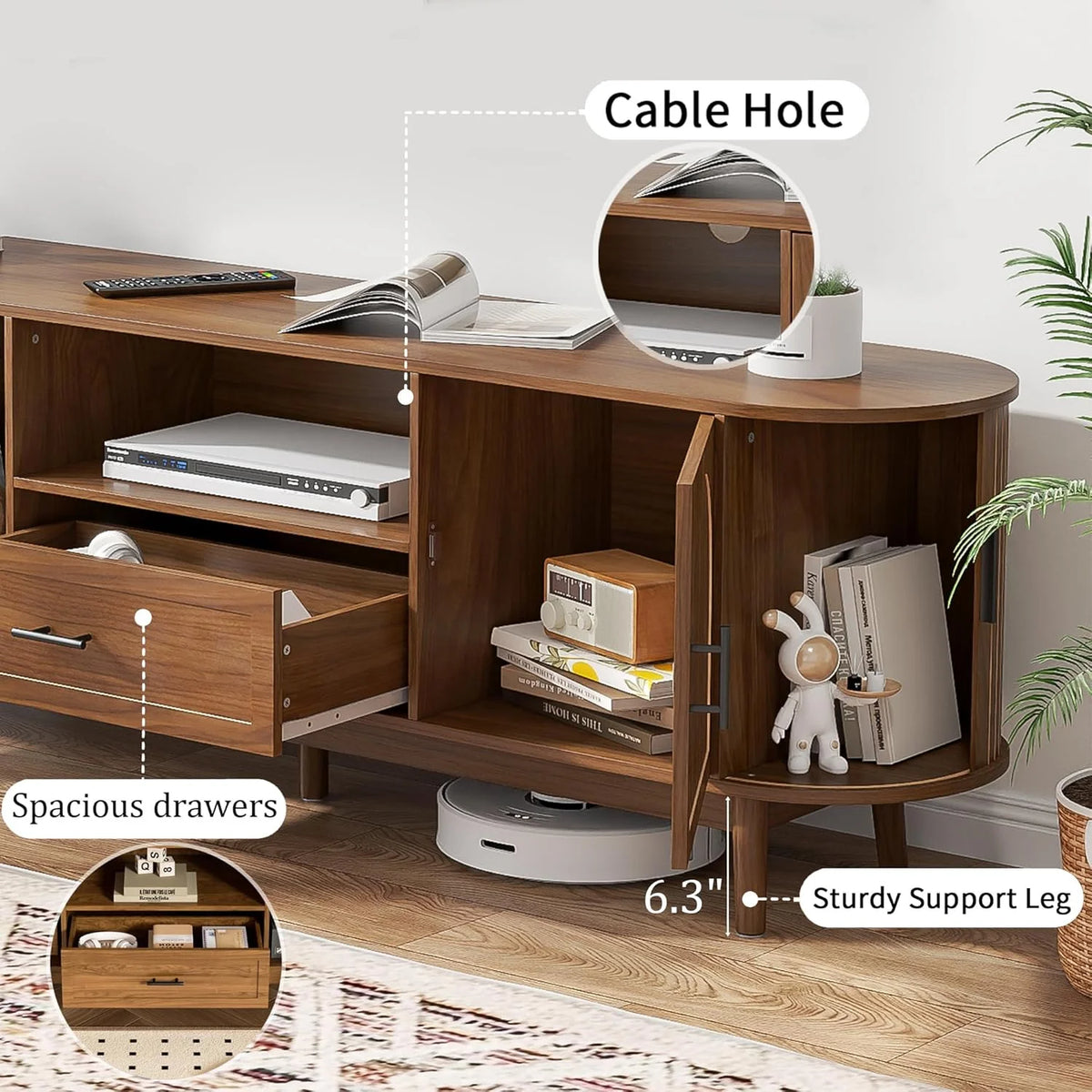 TV Stand for TVs up to 70", 63" Entertainment Center with Sliding Doors, Media Console Table for Living Room