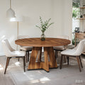MAYEERTY Round Dining Table for 4, 47" Wood Kitchen Table Farmhouse Dinner Table