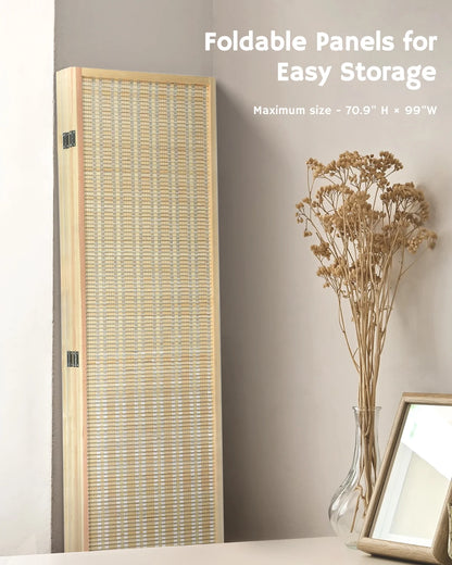 JOSTYLE 4-Panel Room Divider 6ft Tall Extra Wide Folding Privacy Screen with Diamond Double-Weave Divider for Room Separation Freestanding Red Brown