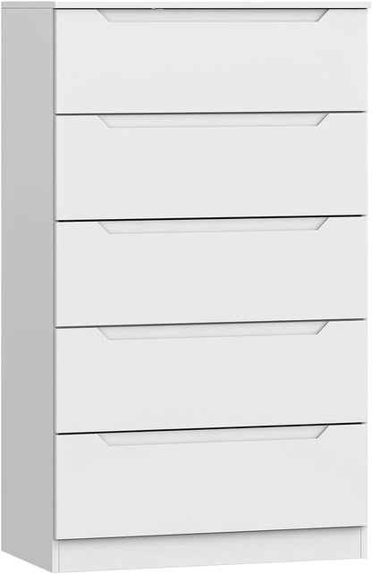 Winkalon Vertical 5 Drawer Dresser, Wood Storage Cabinet with Upgraded Stable Base for Bedroom Living Room, Black