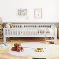 SESSLIFE Twin Size Platform Bed, Solid Wood Twin Bed Frame with Slats, Fence Guardrail Ladder, Twin Floor Bed with Strong Legs for Boys Girls, No Box Spring Needed, Holds 400 lbs, White