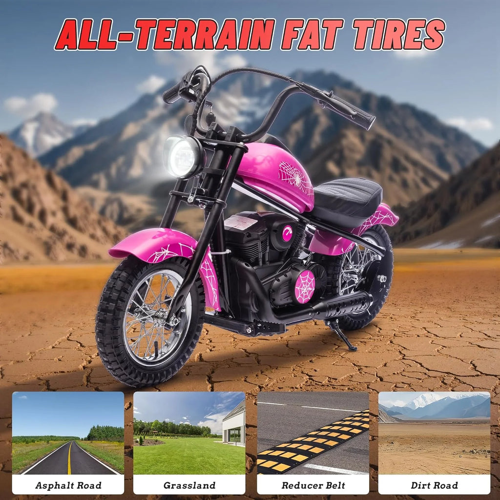 Electric Dirt Bike for Kids, 24V Motor Kids Dirt Bike, Cuoote 250W Ride On Motorcycle up to 15 mph, 150 lb Max Weight, Twist Throttle, Power Display, Rear Suspension, Hand Brake