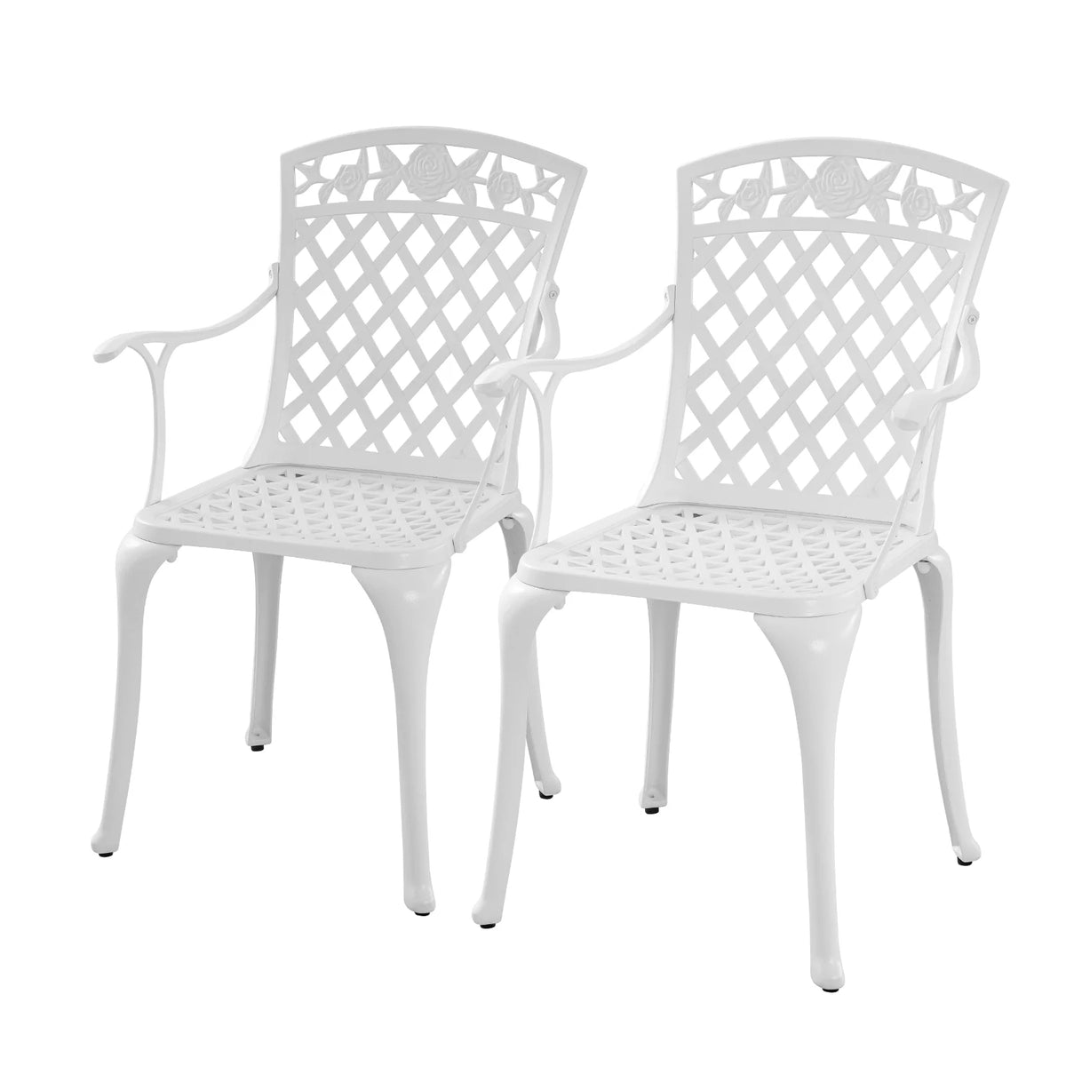 Withniture  Cast Aluminum Patio Furniture Outdoor Chairs Patio Bistro Chair Set of 2 with Armrest, Metal Chair for Garden, White