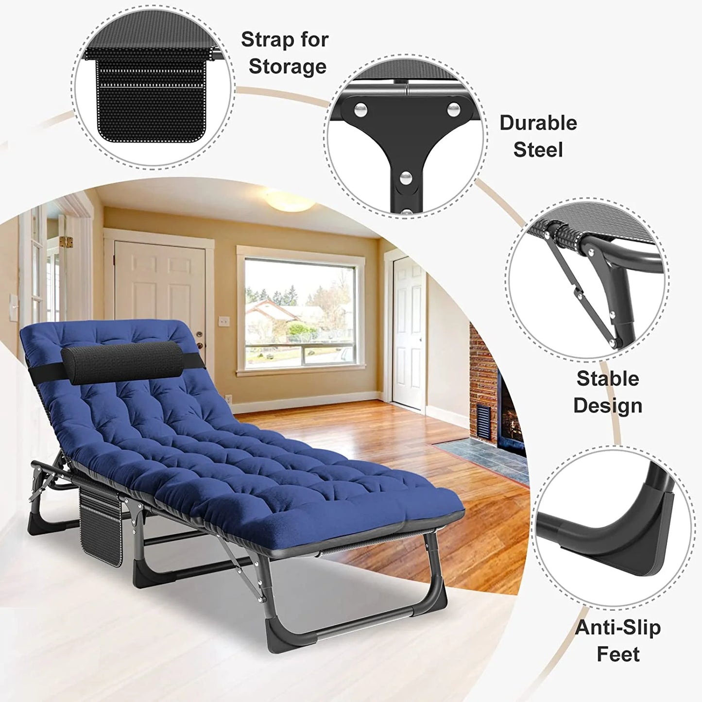 Slsy Folding Lounge Chair, 5-Position Adjustable Outdoor Reclining Chair, Folding Sleeping Bed Cot, Folding Chaise Lounge Chair for Pool Beach Patio Sunbathing
