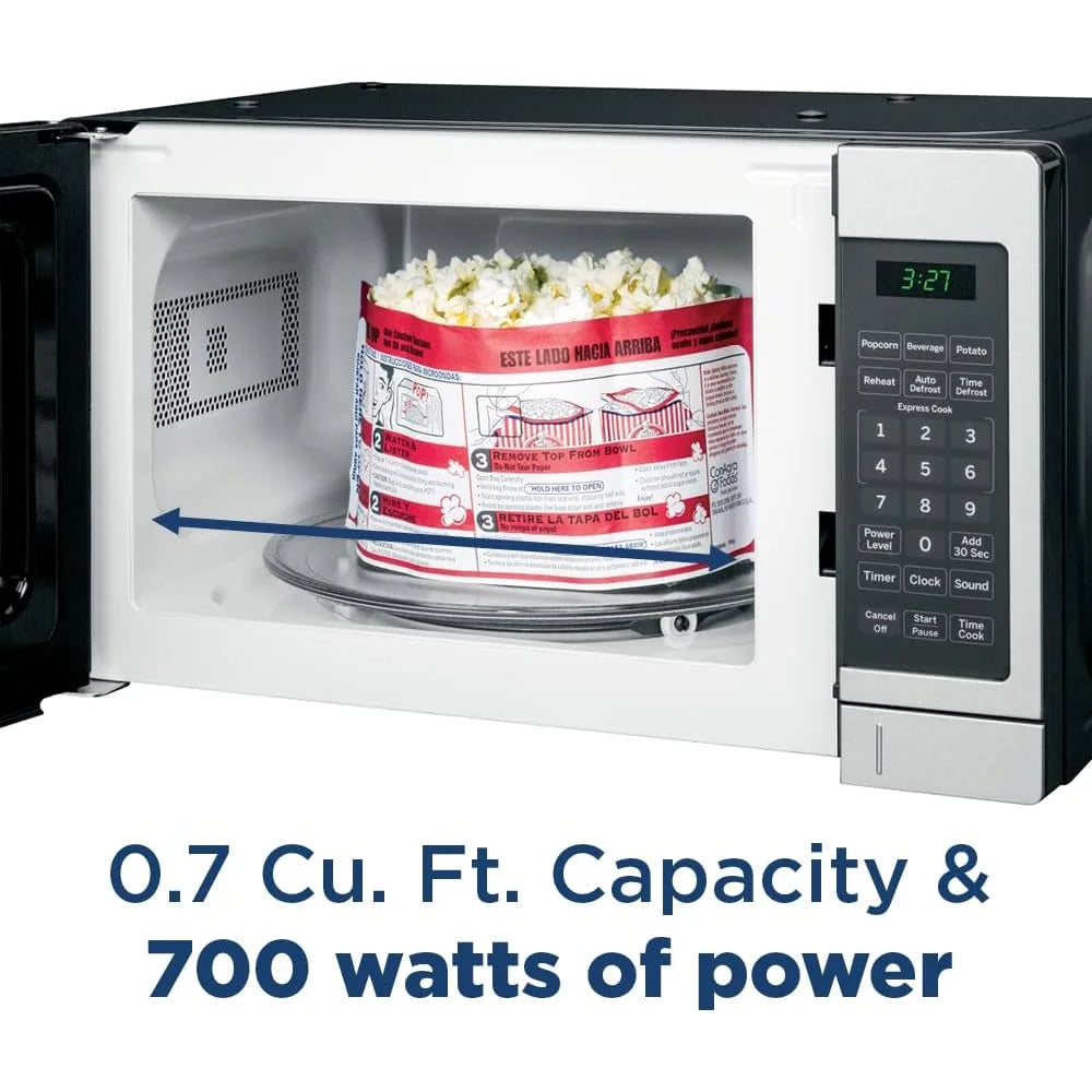 GE GCST07N1WSS Countertop Microwave Oven 700-watt Compact 0.7 Cu Ft Stainless Steel Bundle with 2 YR CPS Enhanced Protection Pack