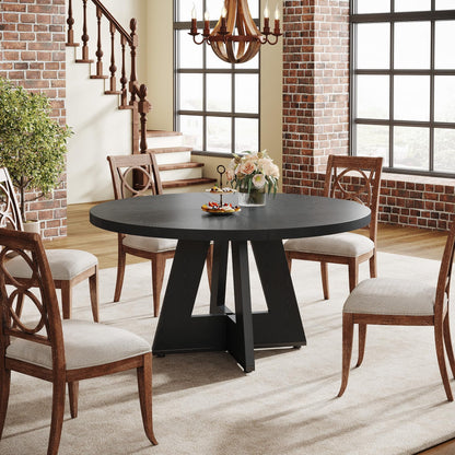 Tribesigns Round Dining Table for 4, Grey Kitchen Table 47 Inch Farmhouse Wood Kitchen Dinning Table for Kitchen Living Room