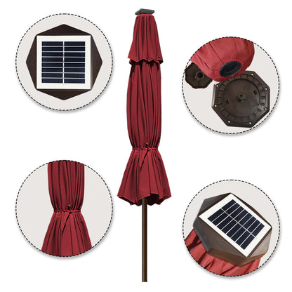EliteShade Sunbrella Solar Umbrellas 9ft Market Umbrella with 80 LED Lights Patio Umbrellas Outdoor Table Umbrella with Ventilation and 5 Years Non-Fading Top,Ruby