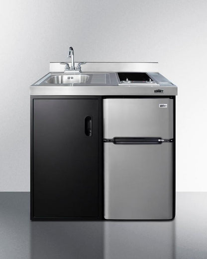 39" Wide All-In-One Kitchenette, stainless steel/black