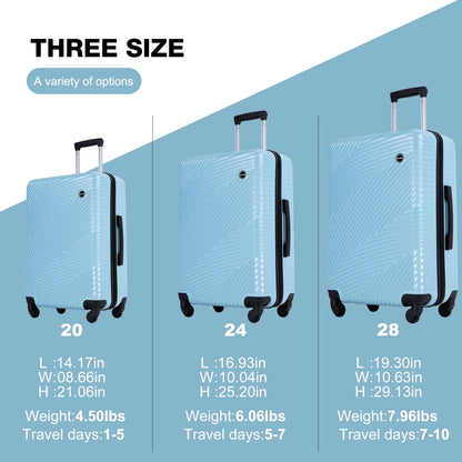 Tripcomp Luggage 3 Piece Set,Suitcase with Spinner Wheels Hardside Lightweight Luggage 20in24in28in.(Blue)