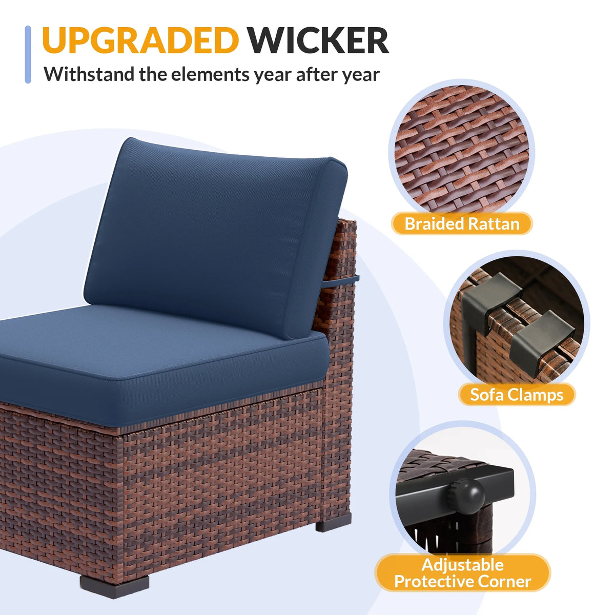ELPOSUN 7 Pieces Patio Furniture Set, Outdoor Furniture Sectional Rattan Sofa for Backyard Garden Dark Grey
