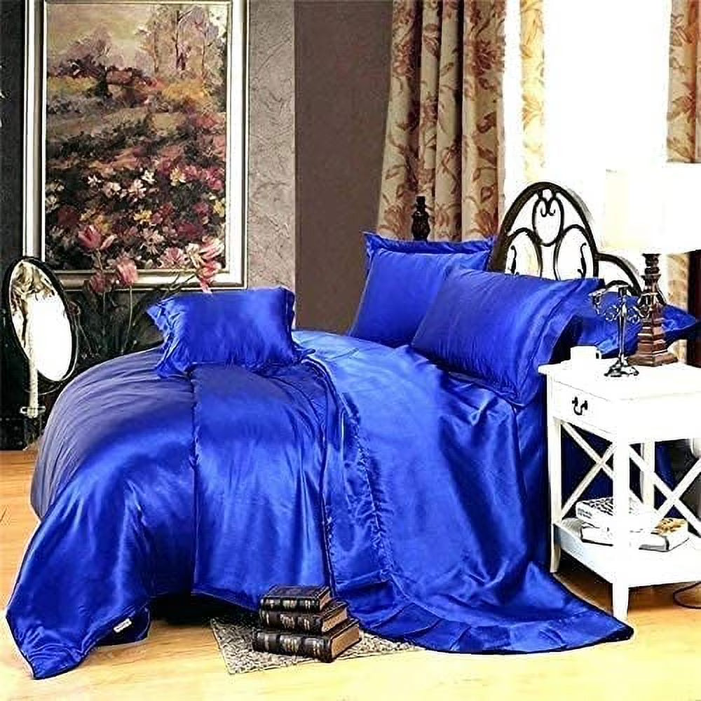 Vuvet Bedding 100% Pure Silk Satin Sheet Set 7pcs, Silk Fitted Sheet 15'' Deep Pocket,Silk Flat Sheet,Silk Duvet Cover & Pillowcases Set !!! Twin, Aqua Blue