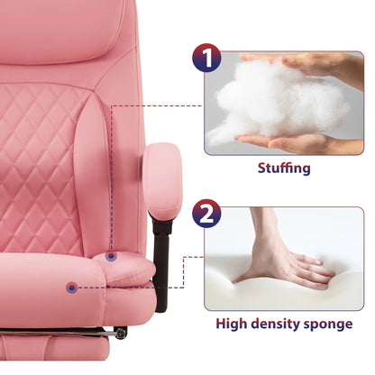 JONPONY Big and Tall Office Chair 500LBS Executive Office Chair Massage and Footrest Ergonomic Computer Desk Chair Reclining High Back Leather Office Chair Lumbar Back Support Swivel Rolling,Black