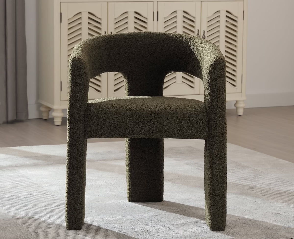 Guyou Modern Sherpa Upholstered Dining Chair, Cute Barrel Side Armchair Kitchen Chair with Armrests and Back for Living Room Dining Room Bedroom, Green