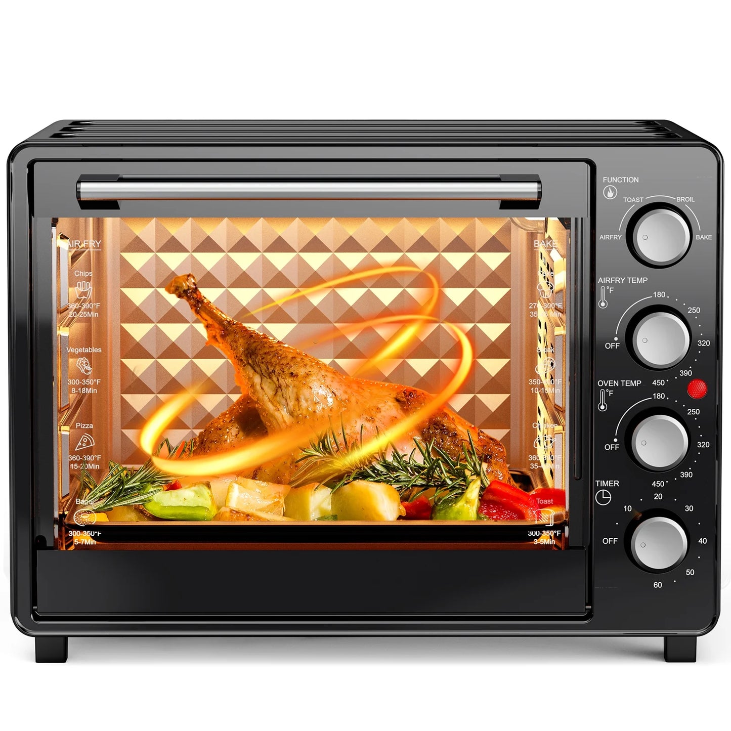 34 QT Super-Large  Air Fryer, Oil-Less Air Fryer Toaster Oven Combo with Pizza, Warm, Broil, Toast, Bake, Air Fry, 5  Functions - Black