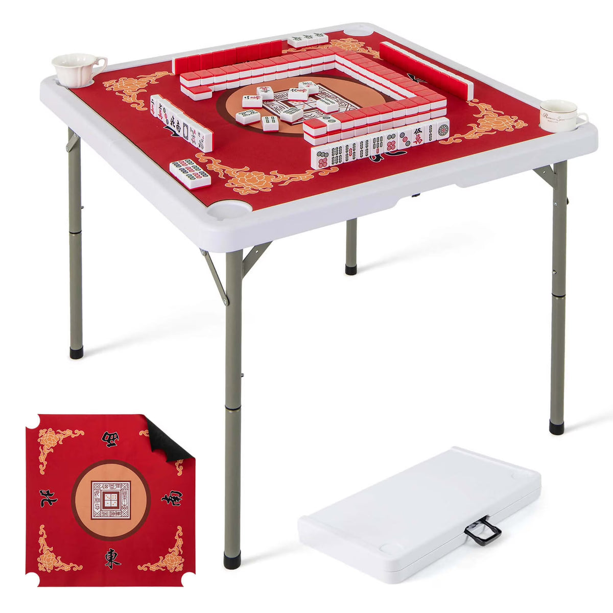 Costway 35" Folding Mahjong Table with Cup Holders & Smooth Felt Mat Carrying Handle Green