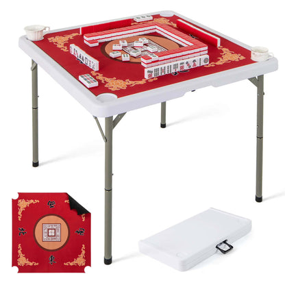 Costway 35" Folding Mahjong Table with Cup Holders & Smooth Felt Mat Carrying Handle Green