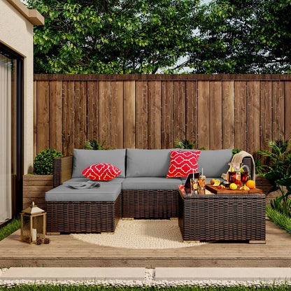 Patio Furniture Set Clearance, Lofka 5 Pieces Patio Conversation Set with Sofas and Tempered Glass Coffee Table for Outdoor Garden Gray