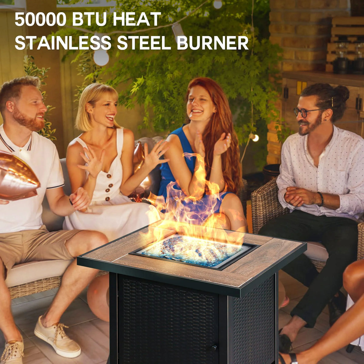 Bali Outdoors 28" Gas Fire Pit Table,  Steel Tabletop Fire Pit Patio Furniture Table, Black