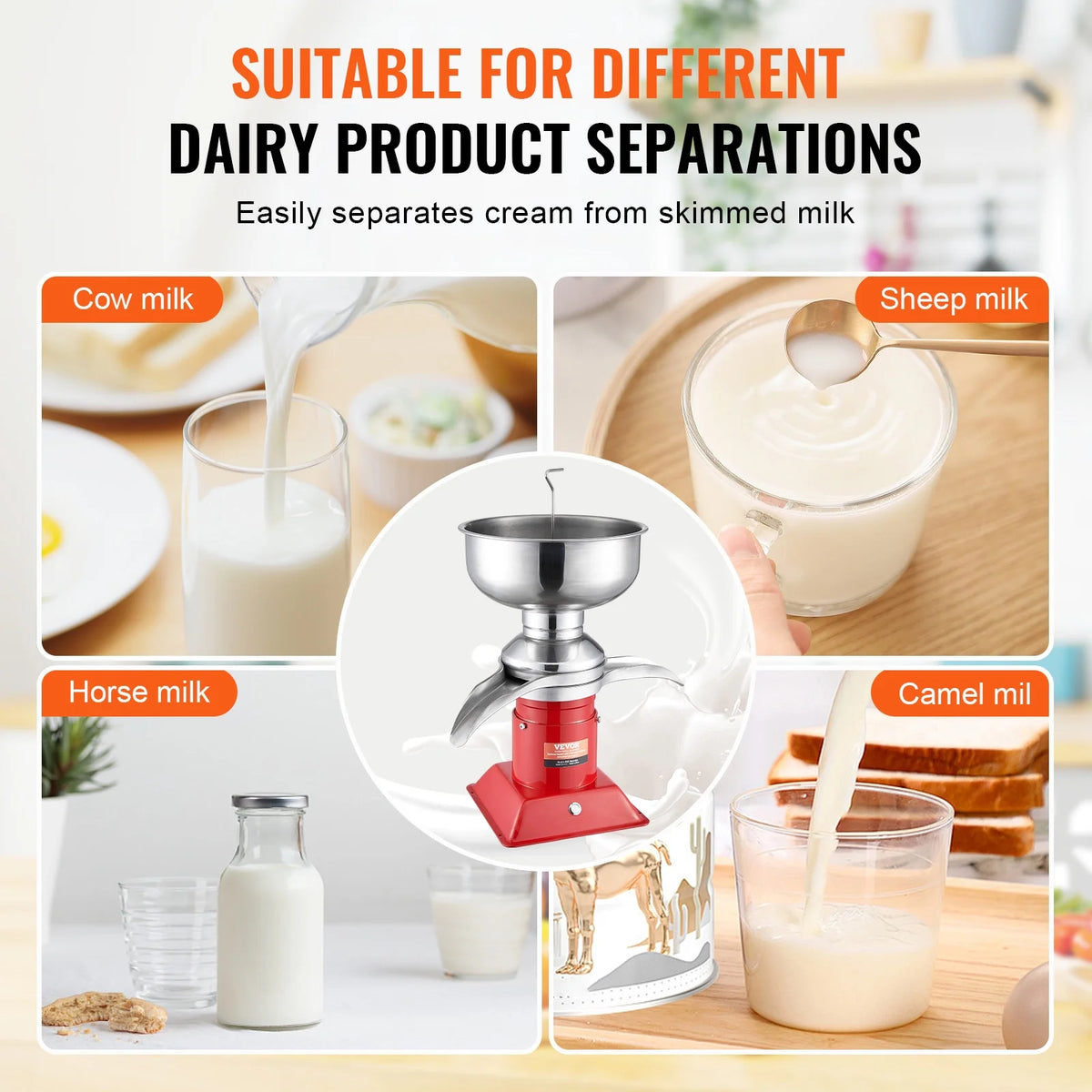 KFFKFF Milk Cream Centrifugal Separator Electric Cream Separator 100L/H 100-240V