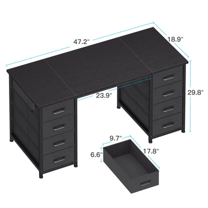 White Computer Desk with Drawers for Storage - 48 inch Home Office Desk with 8 Fabric Drawers, Writing Study Desk with Drawers on Both Sides for Bedroom