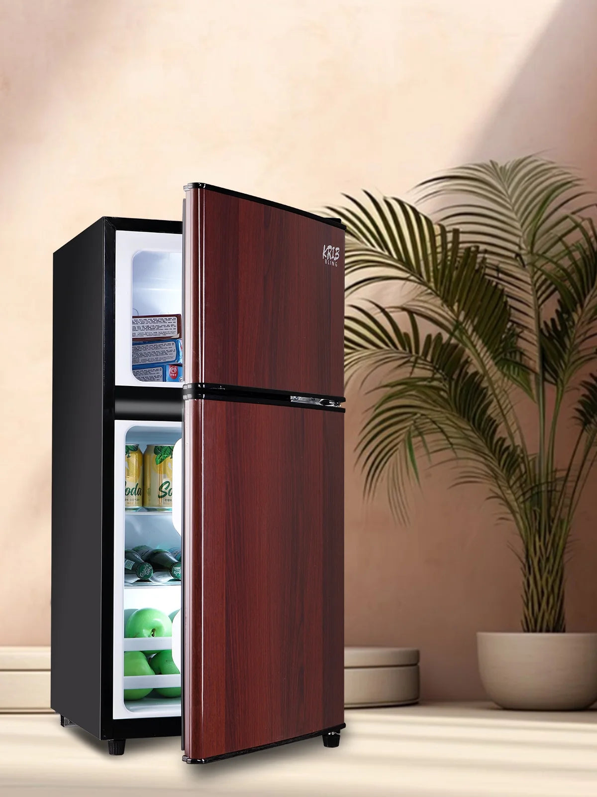 Krib B Compact Refrigerator 3.5 Cu.ft, Mini Fridge with Freezer, Modern Fridge with Dual Door, 7 Grade Temperature Adjustment, Silver
