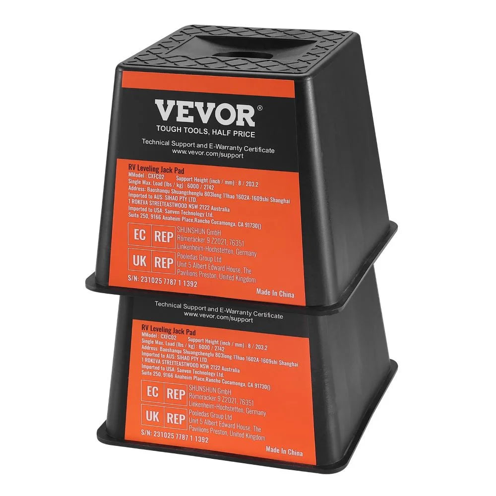 VEVOR Trailer Jack Block, 6000 lbs Capacity per RV Leveling Block, High-Quality Polypropylene RV Camper Stabilizer Blocks, RV Travel Accessories Use for Any Tongue Jack, Post, Foot, 5th Wheels, 4-Pack