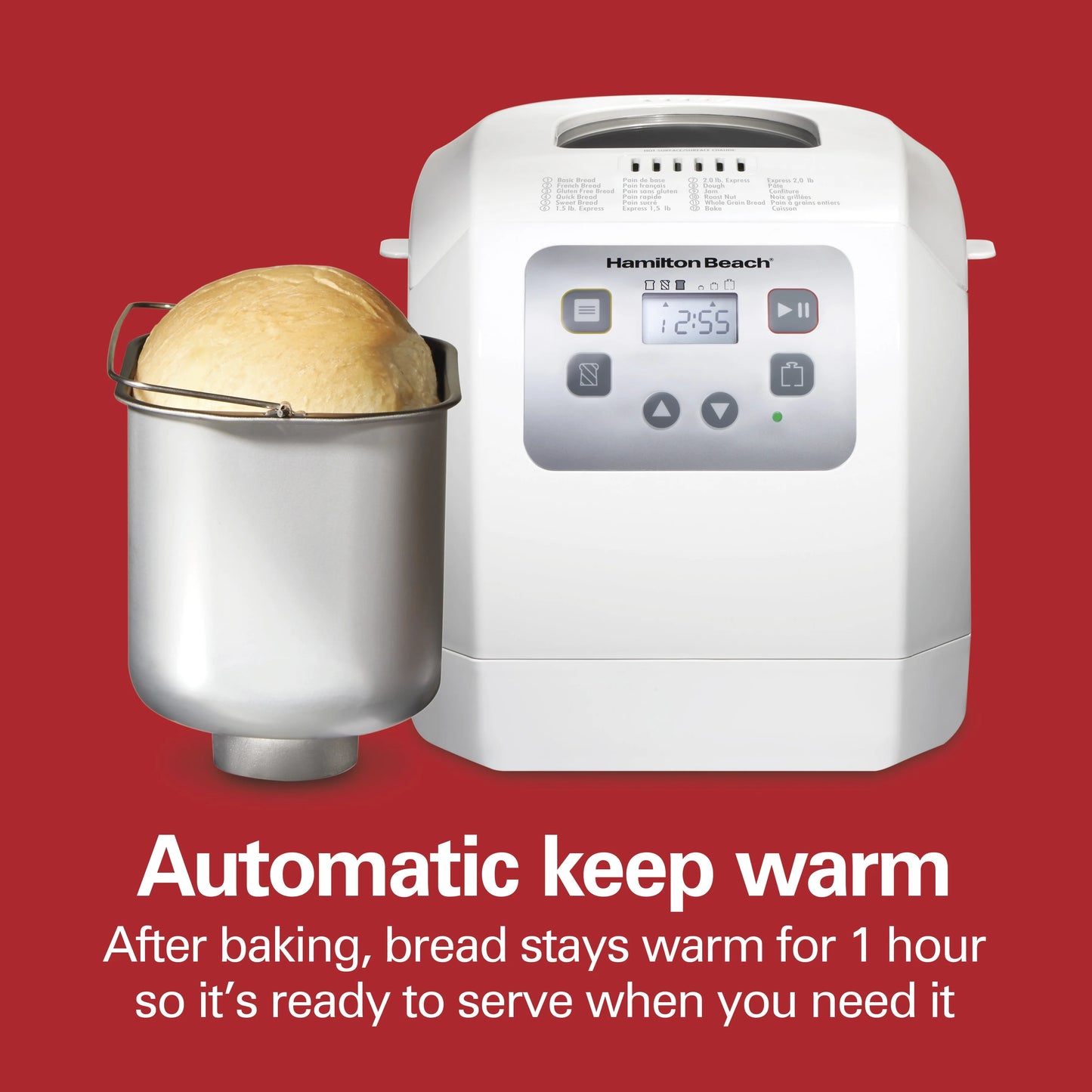 Hamilton Beach 2 lb Bread Maker Machine with 12 Settings Plus Gluten Free, White