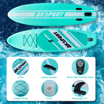 AKSPORT 10'6" Inflatable All Around Stand up Paddle Board Kit, Mint Green