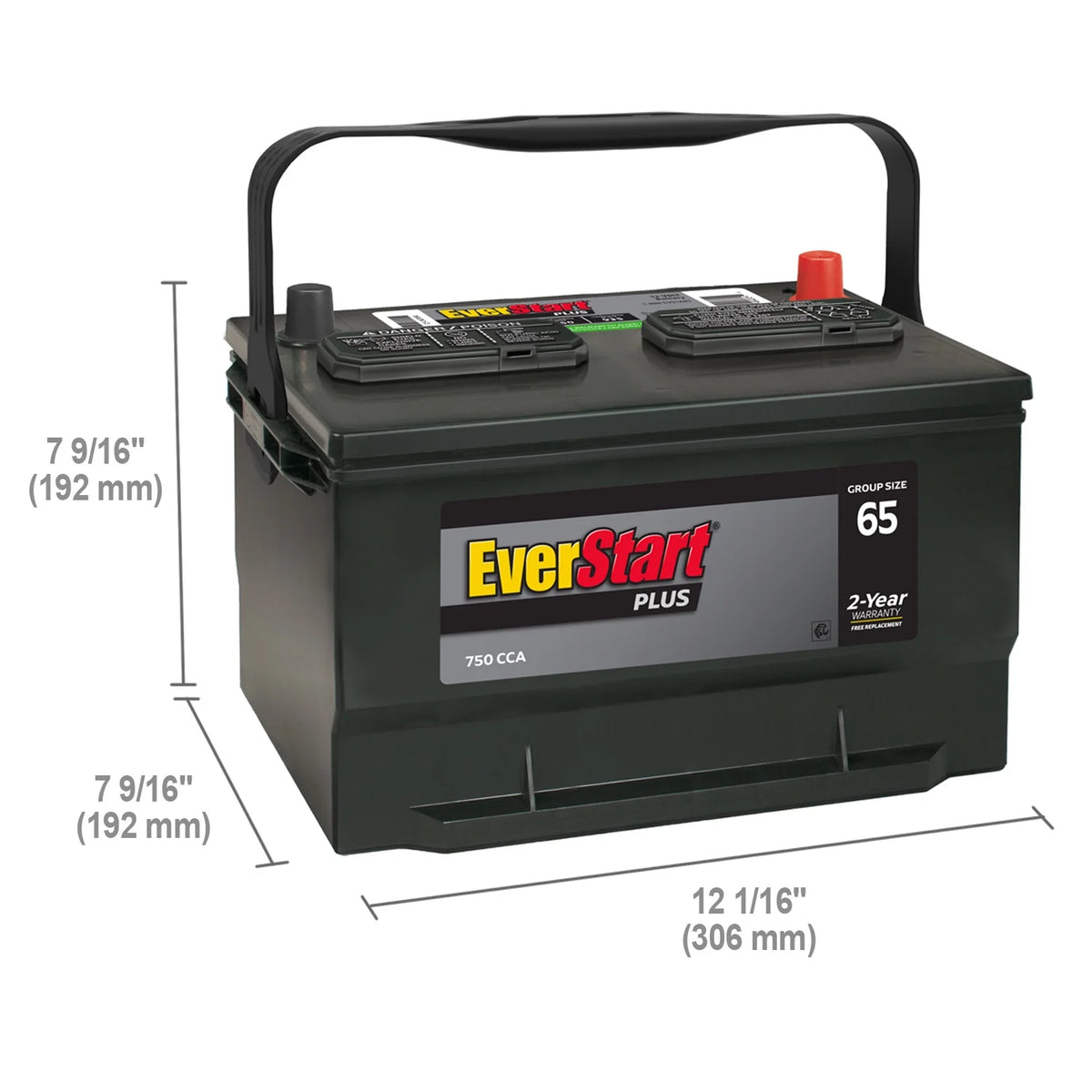 EverStart Plus Lead Acid Automotive Battery, Group Size 65 12 Volt, 750 CCA