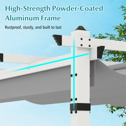 Gymax 12' x 10' Outdoor Pergola w/ Retractable Canopy Aluminum Frame Anchors Patio Grey