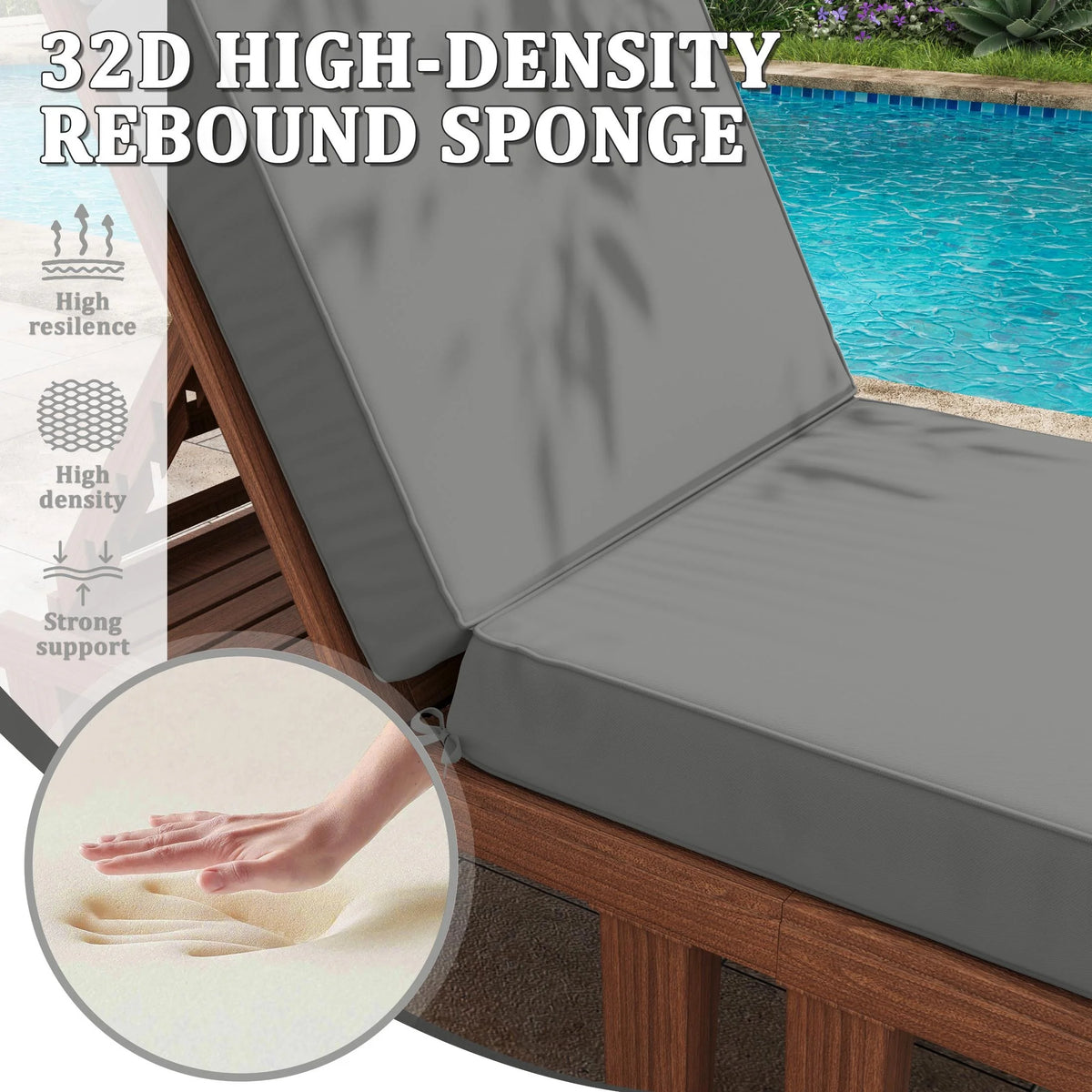 Kimunuk Outdoor Chaise Lounge Cushions set of 2, 80" x 26" x 4" Waterproof Pool Beach Recliner Replacement Cushions with Ties, Navy