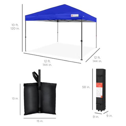 Best Choice Products 12x12ft Easy Setup Pop Up Canopy w/ 1-Button Setup, Wheeled Case, 4 Weight Bags - Navy Blue