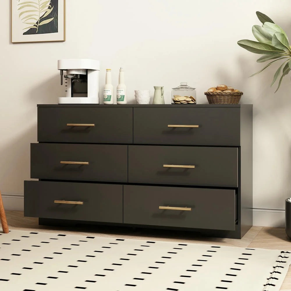 Kadyn Modern 6 Drawer Dresser Wood Cabinet,Dresser for Bedroom, Kitchen Storage Cabinet with Drawers, Chest of Drawers(Black)
