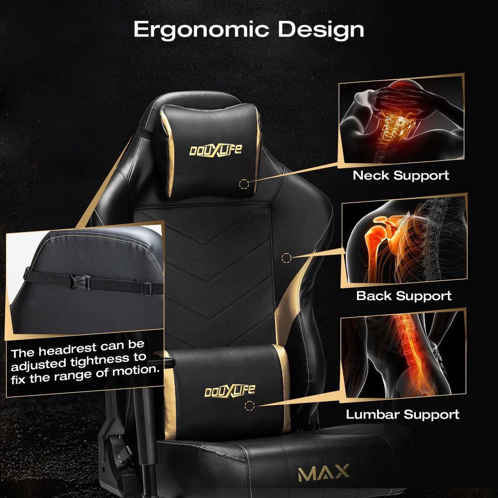 Douxlife Massage Gaming Chair, Spring Cushion, Breathable Fabric Gaming Chair with Footrest, Ergonomic Computer Chair for Adults & Kids