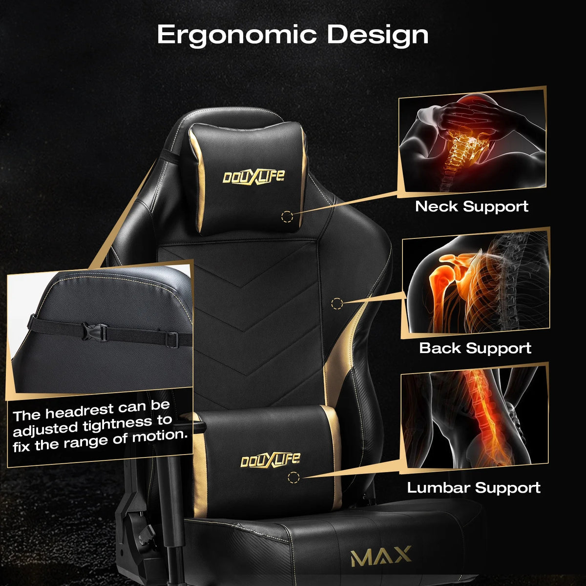 Douxlife Massage Gaming Chair, Spring Cushion, Breathable Fabric Gaming Chair with Footrest, Ergonomic Computer Chair for Adults & Kids