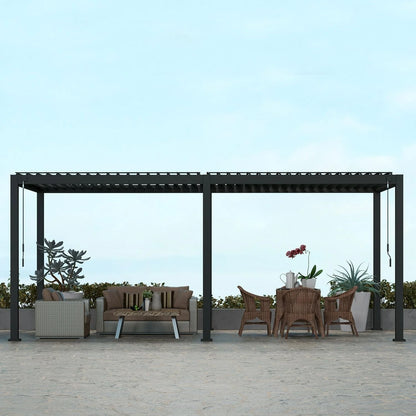 Mirador 10'x 10' 111S Outdoor Aluminum Pergola w/ Adjustable Rainproof Louver for Garden, Patio, Backyard, Takasho/Wood Grain