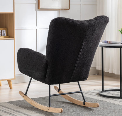 Rocking Chair Nursery,Teddy Upholstered Glider Rocker with High Backrest,Modern Rocking Accent Chairs Glider Recliner for Living Room, Nursery, Bedroom,White