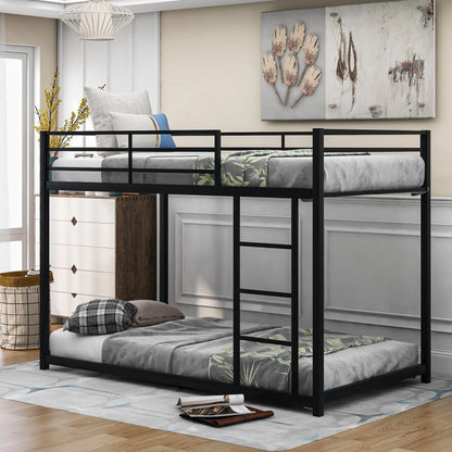 Euroco Twin Metal Low Bunk Bed with Ladder, Black